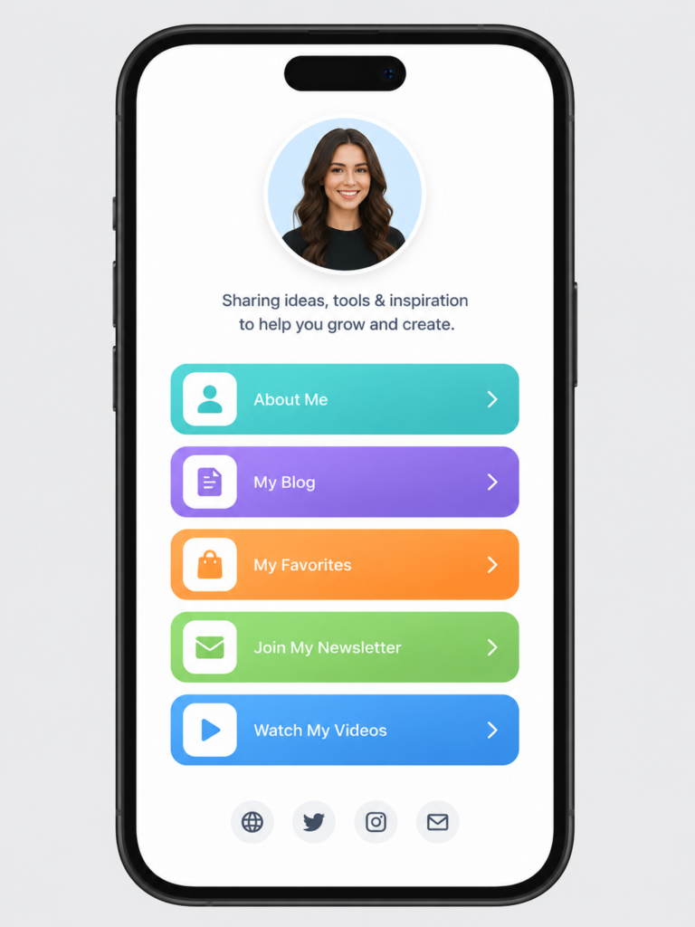 Linkrify bio-link page example on a smartphone screen