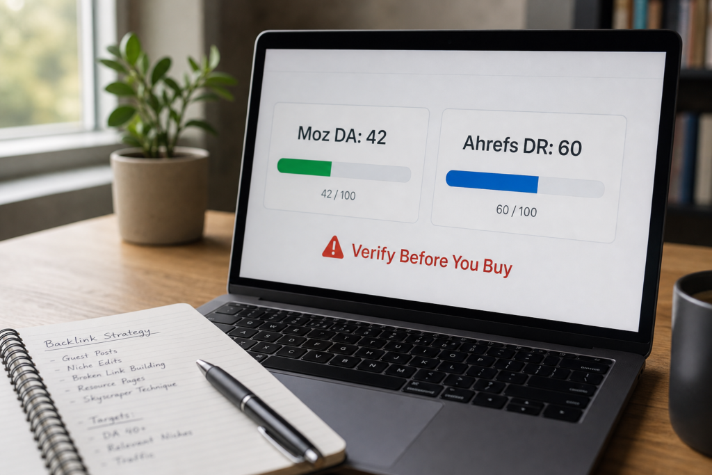 NewsGiga.com SEO metrics Moz DA Ahrefs DR comparison chart