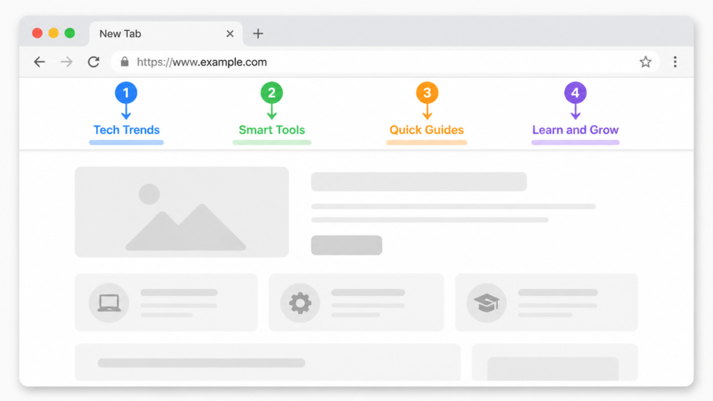 Mockup showing the Tedse.com navigation menu with Tech Trends, Smart Tools, Quick Guides, and Learn and Grow tabs highlighted